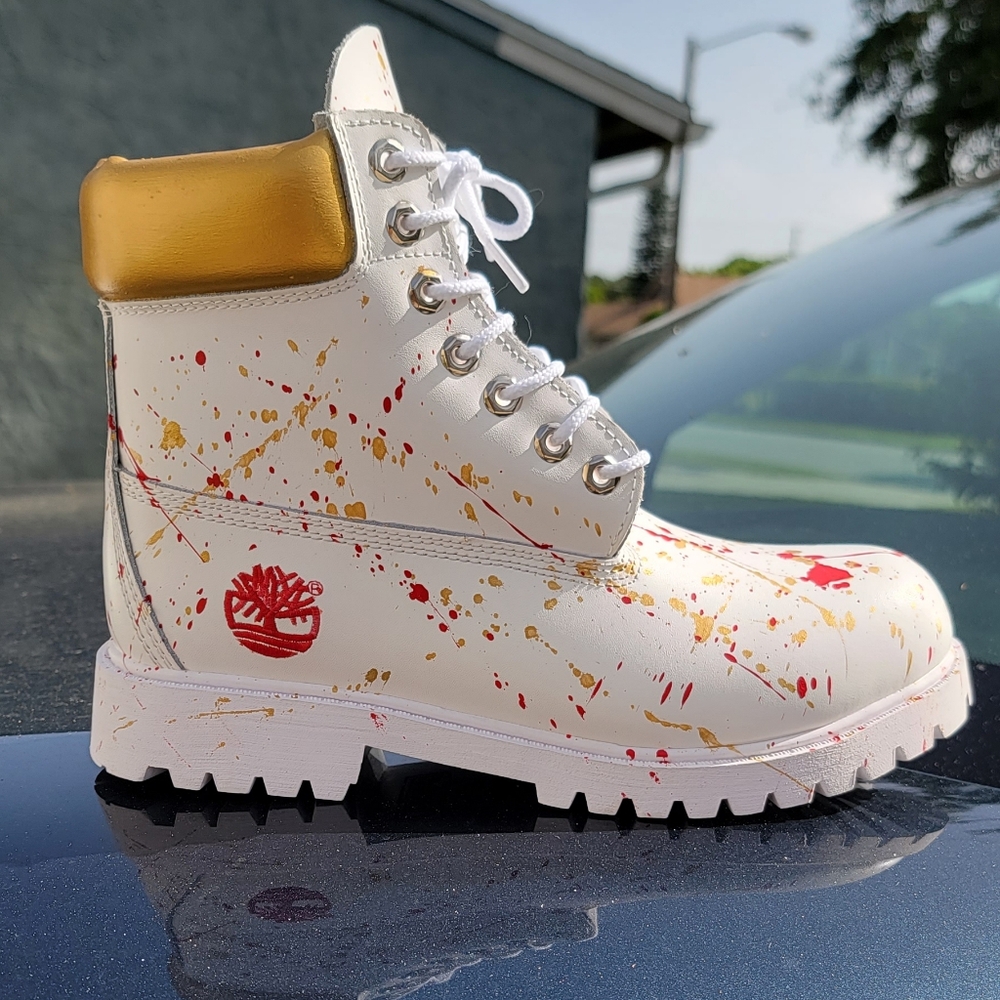 Luxury Gold splash Fire Red Custom Boots Brand new with box